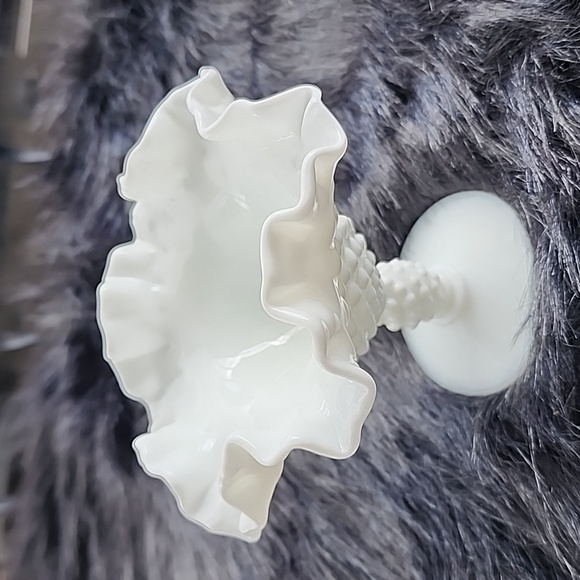 Fenton Other - FENTON LARGE WHITE MILK GLASS HOBNAIL COMPOTE PEDESTAL DISH .